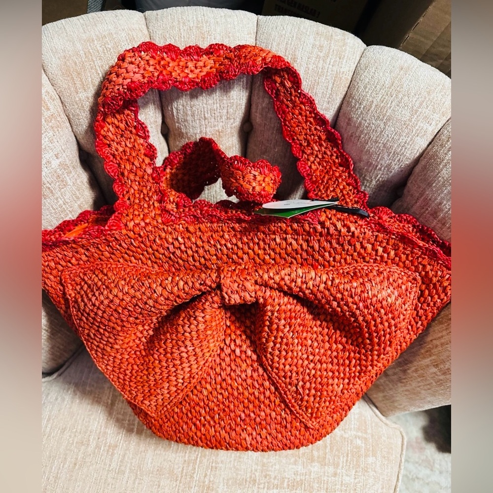 kate spade x target orange woven bow tote nwt - Picture 3 of 4